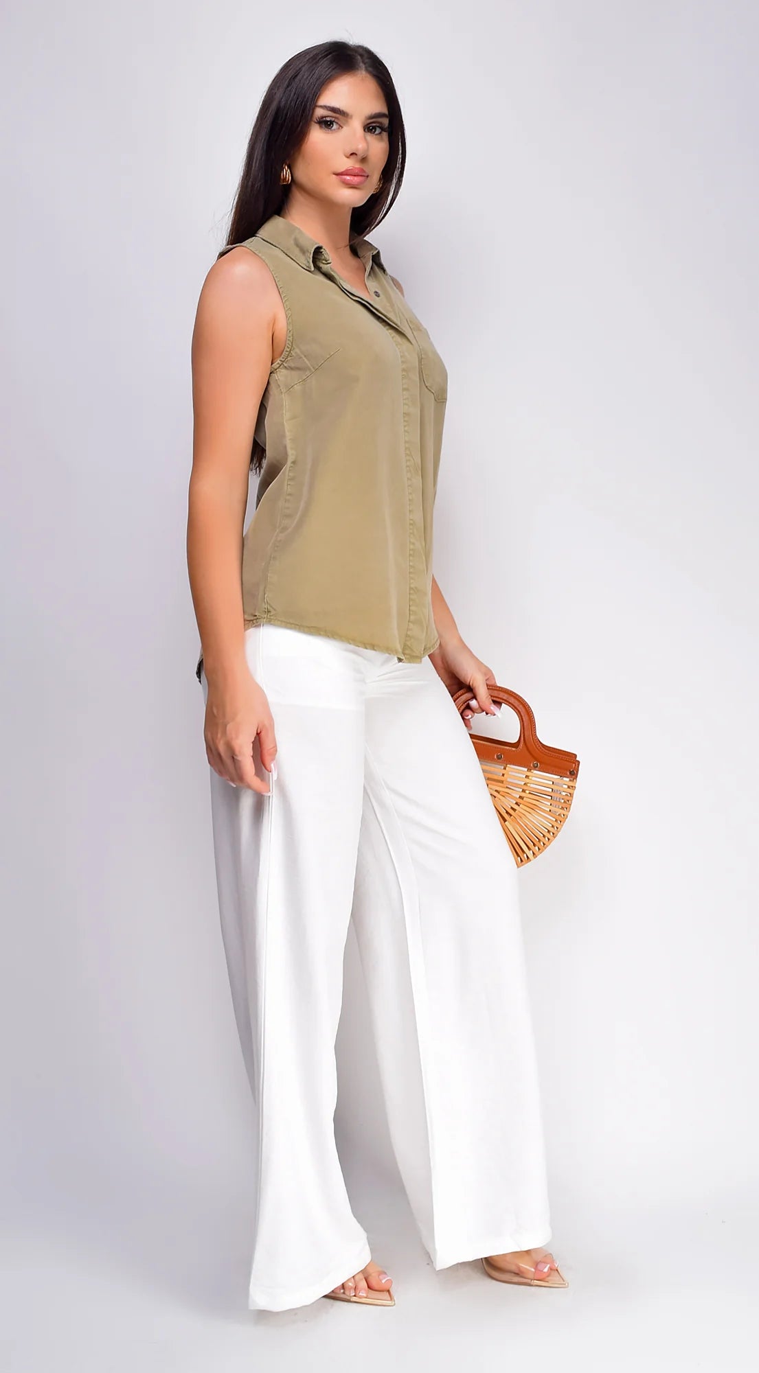 Drew Crinkle Wide Leg Pants White