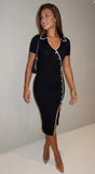 Contour Contrast Ribbed Midi Dress Black