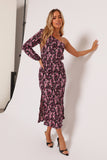 Pontee One Shoulder Pleated Midi Dress Black Purple