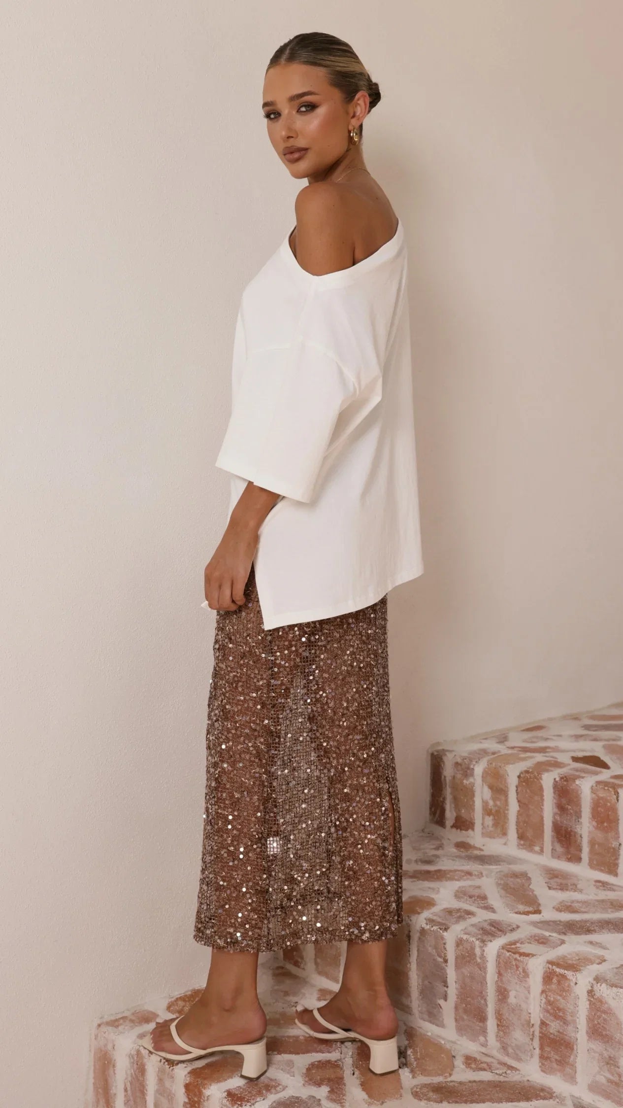 Verlo Sequins Maxi Skirt Mocha