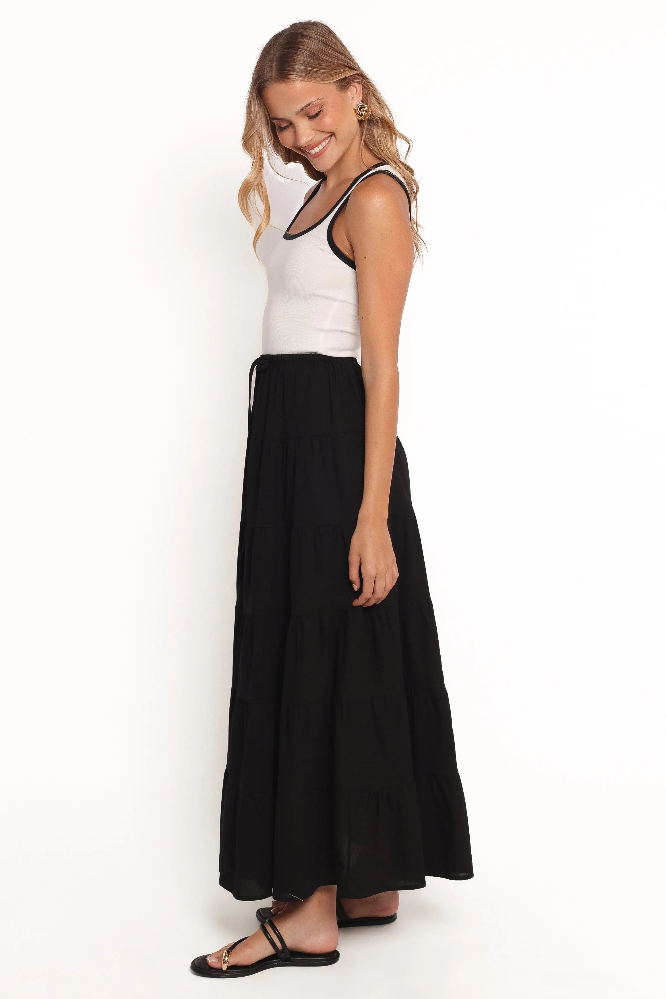 Archy Tiered Maxi Skirt Black