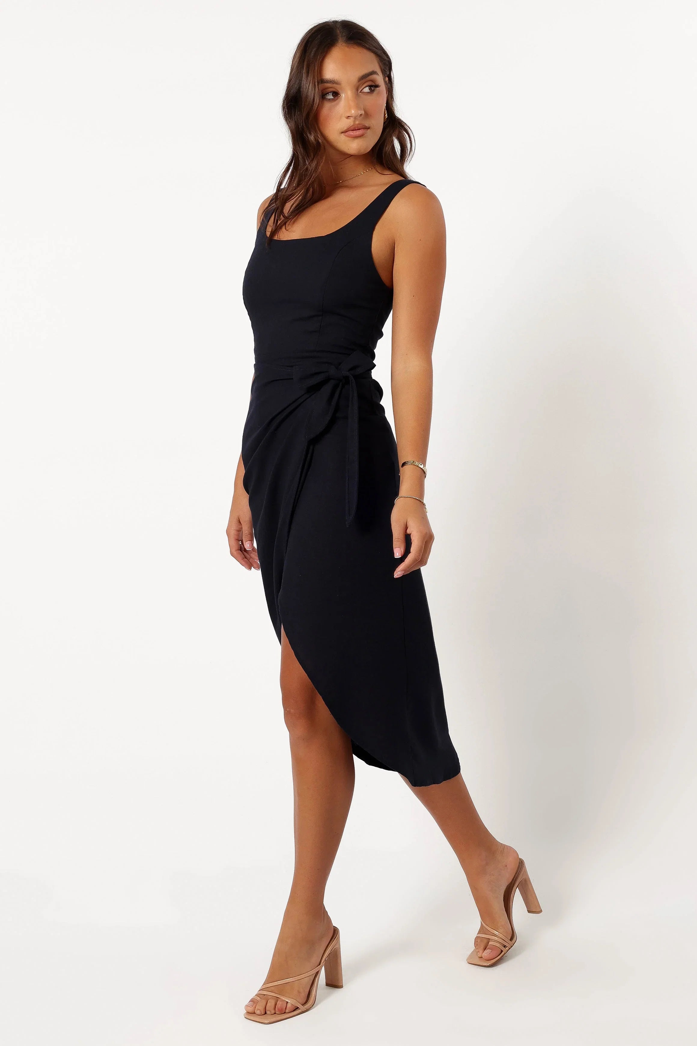 Misty Wrap Midi Dress Navy