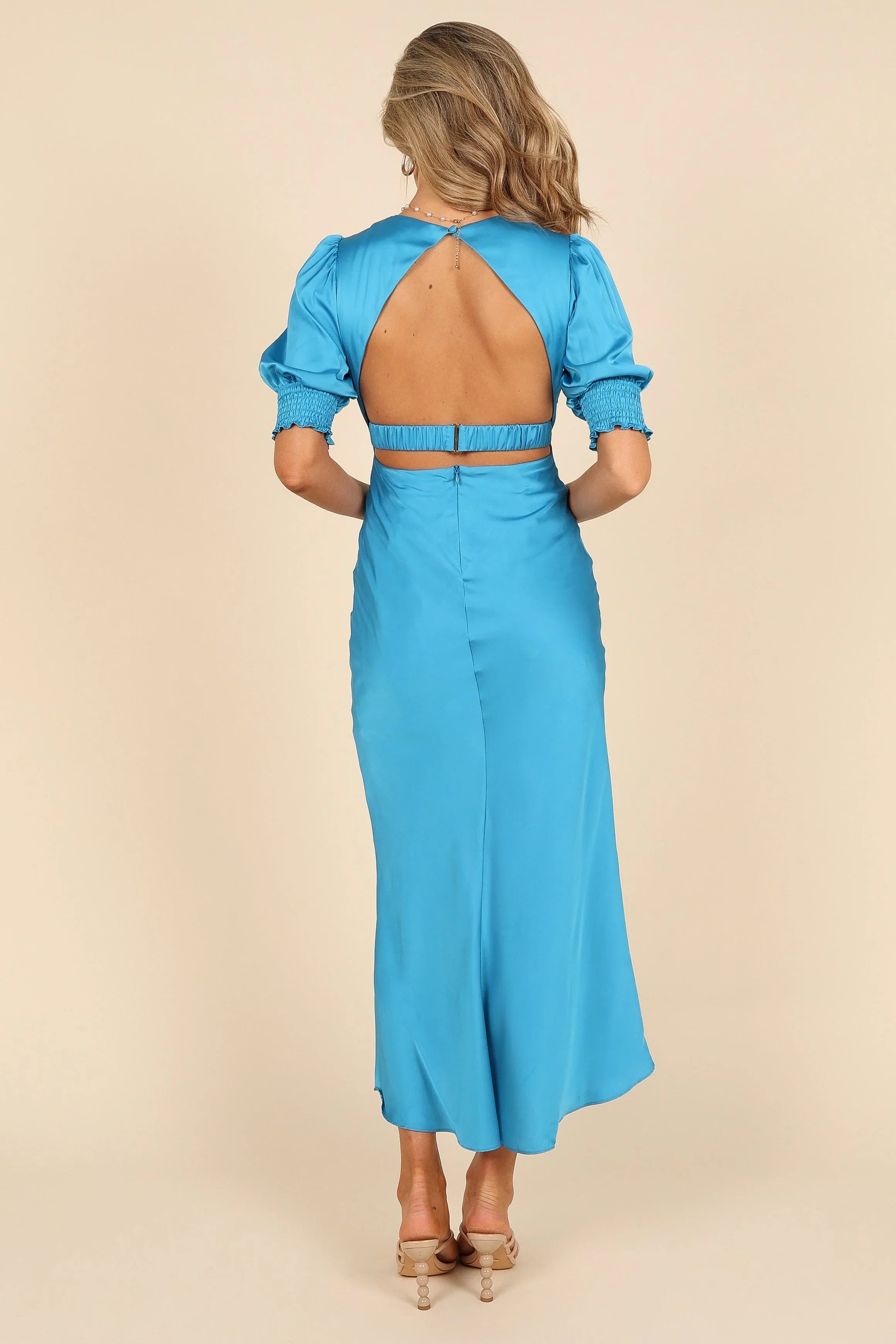 Juniper Puff Sleeve Buttoned Midi Dress Blue