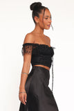 Aster Off Shoulder Mesh Top Black