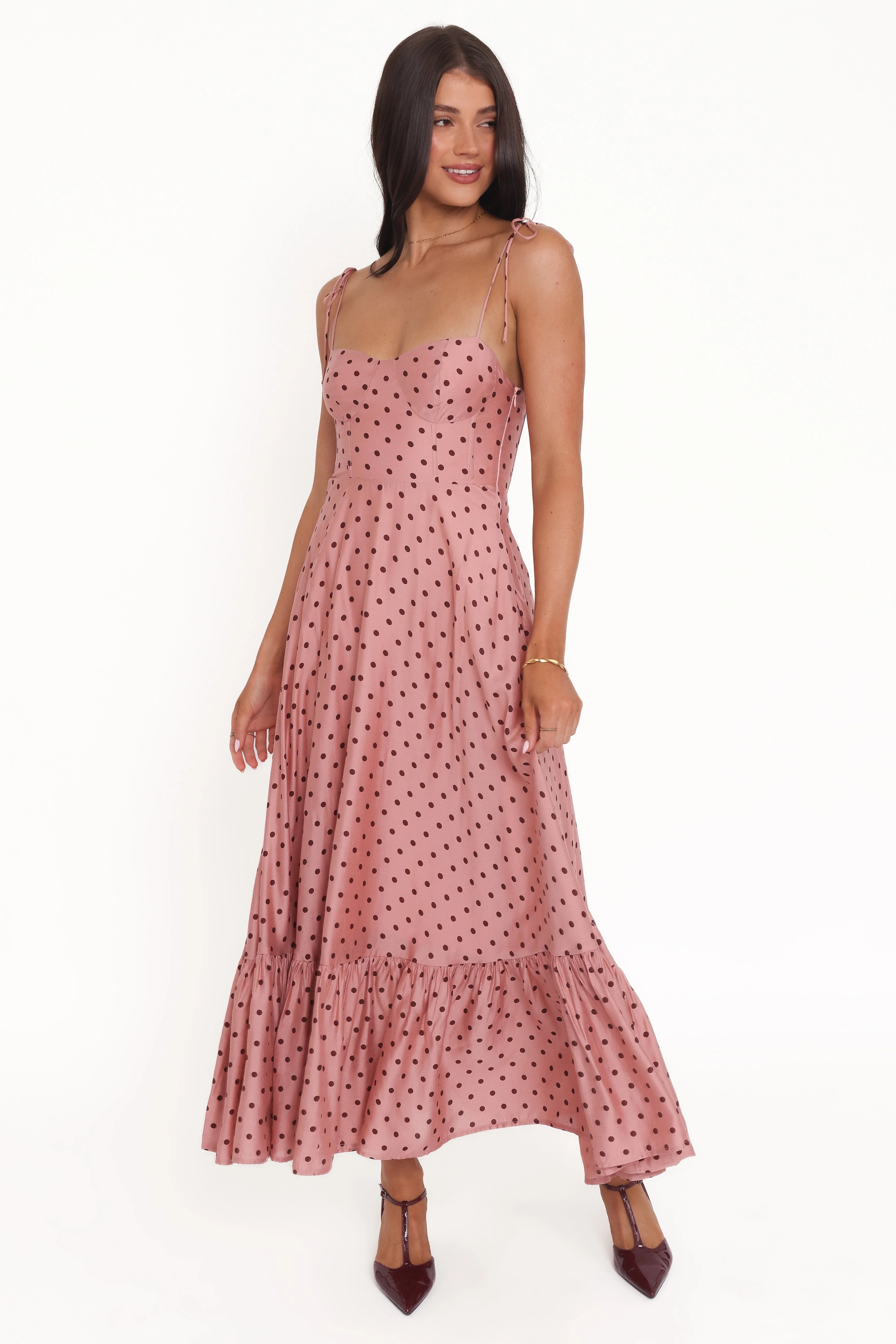 Ayana Midi Dress Pink Polka Dot