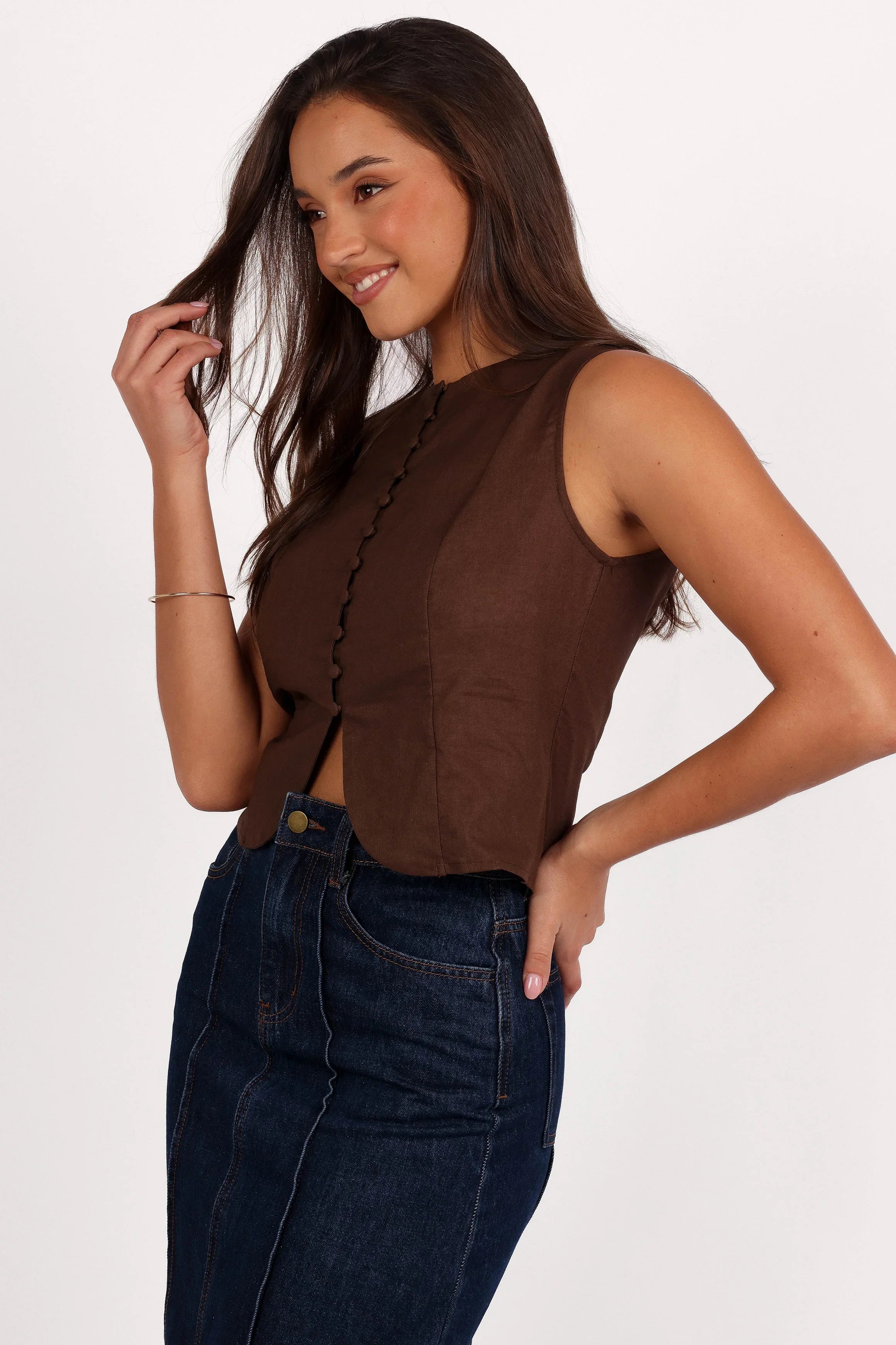 Daniella Linen Vest Chocolate Brown