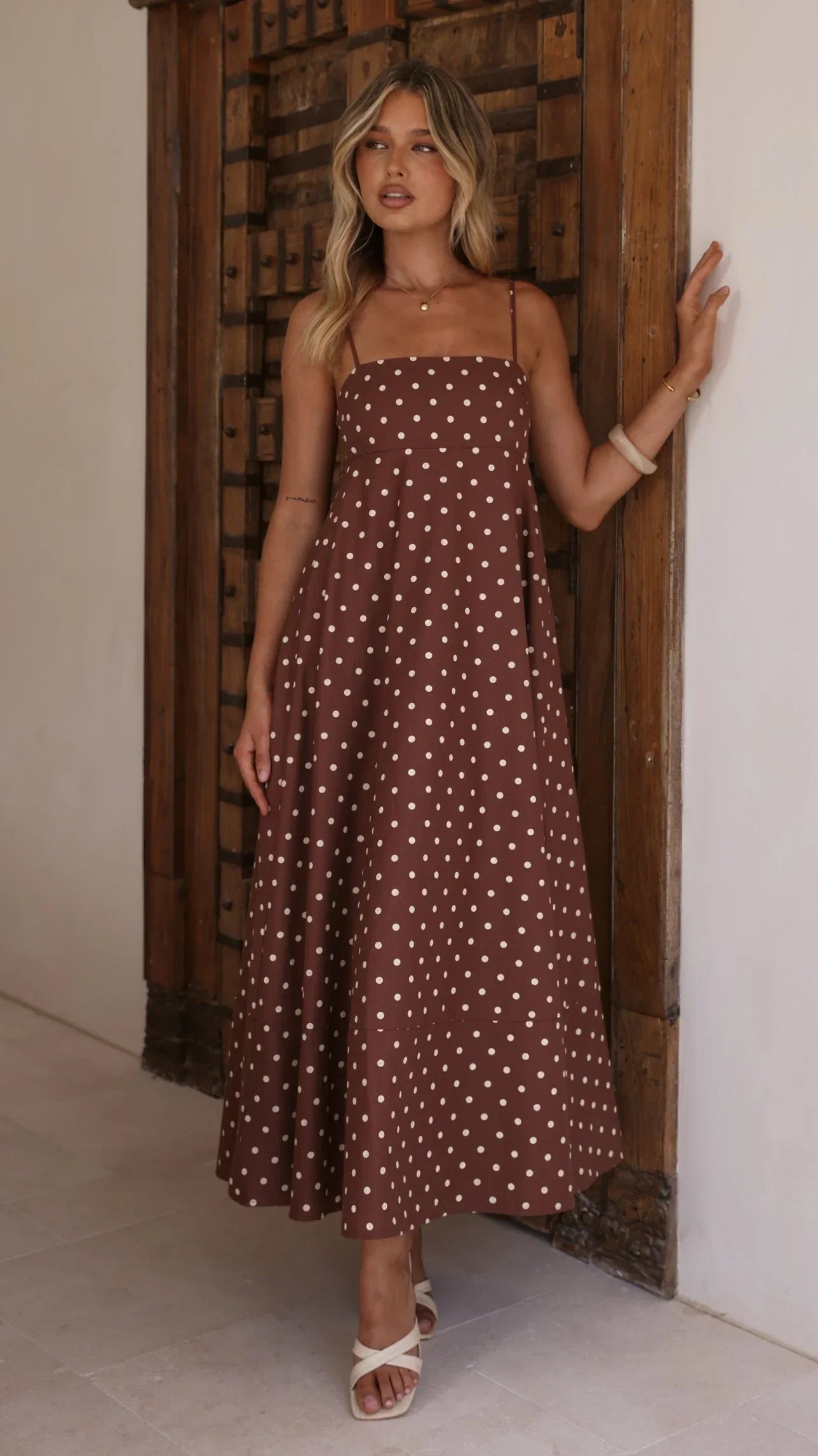 Elie Maxi Dress Chocolate Cream Polka Dot