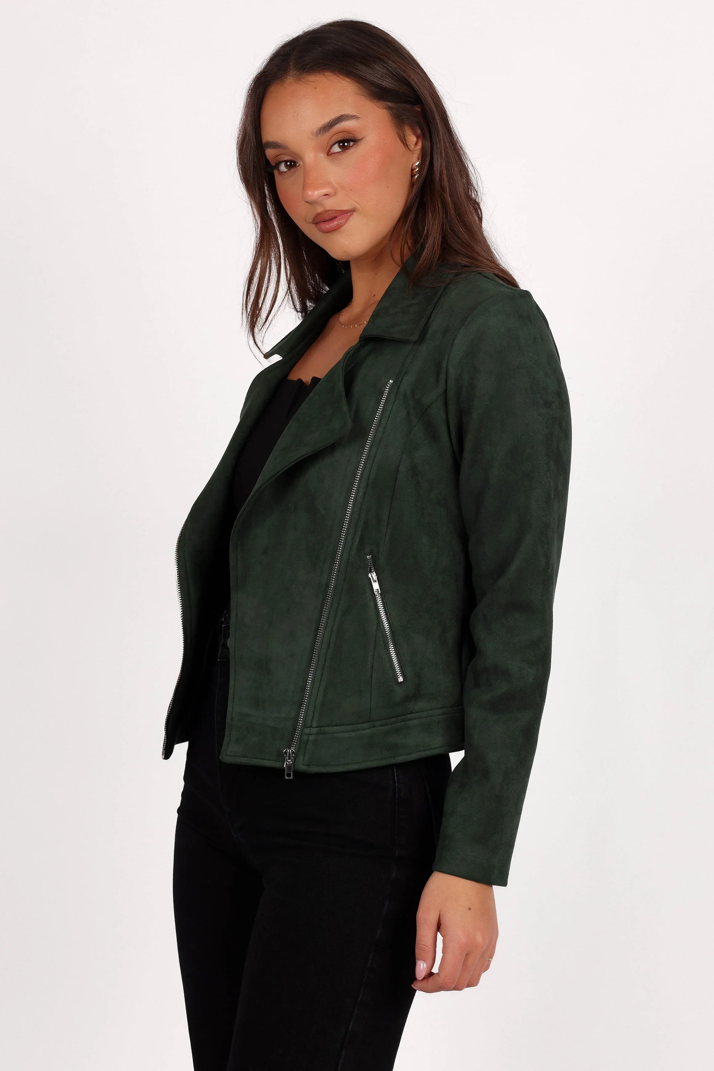 Spencer Faux Suede Moto Jacket Olive
