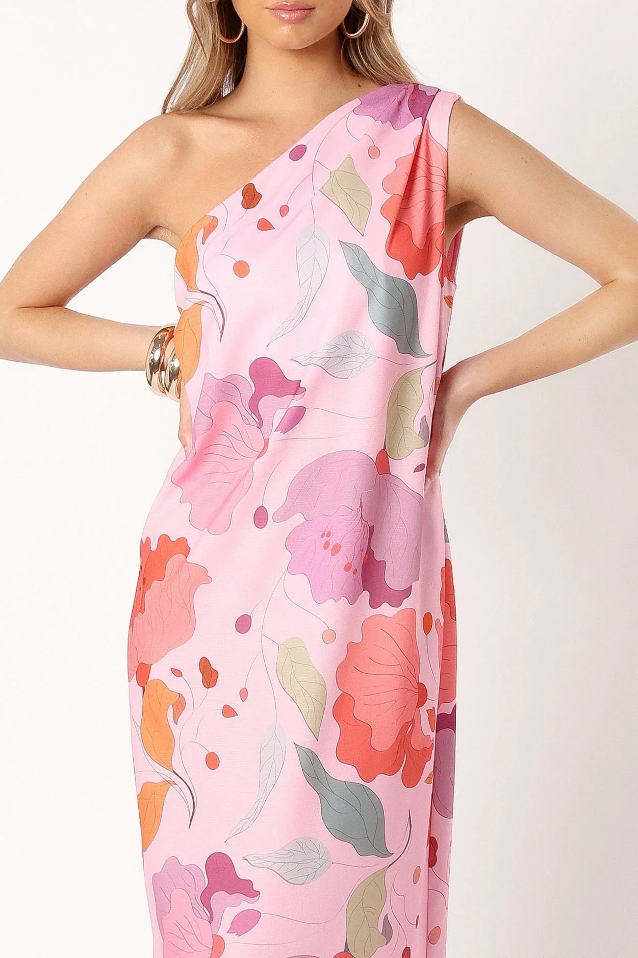 Tillie One Shoulder Maxi Dress Pink Floral