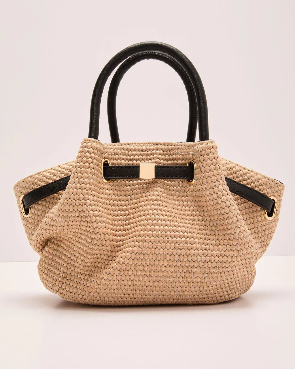 Island Reverie Belted Woven Straw Trapeze Bag