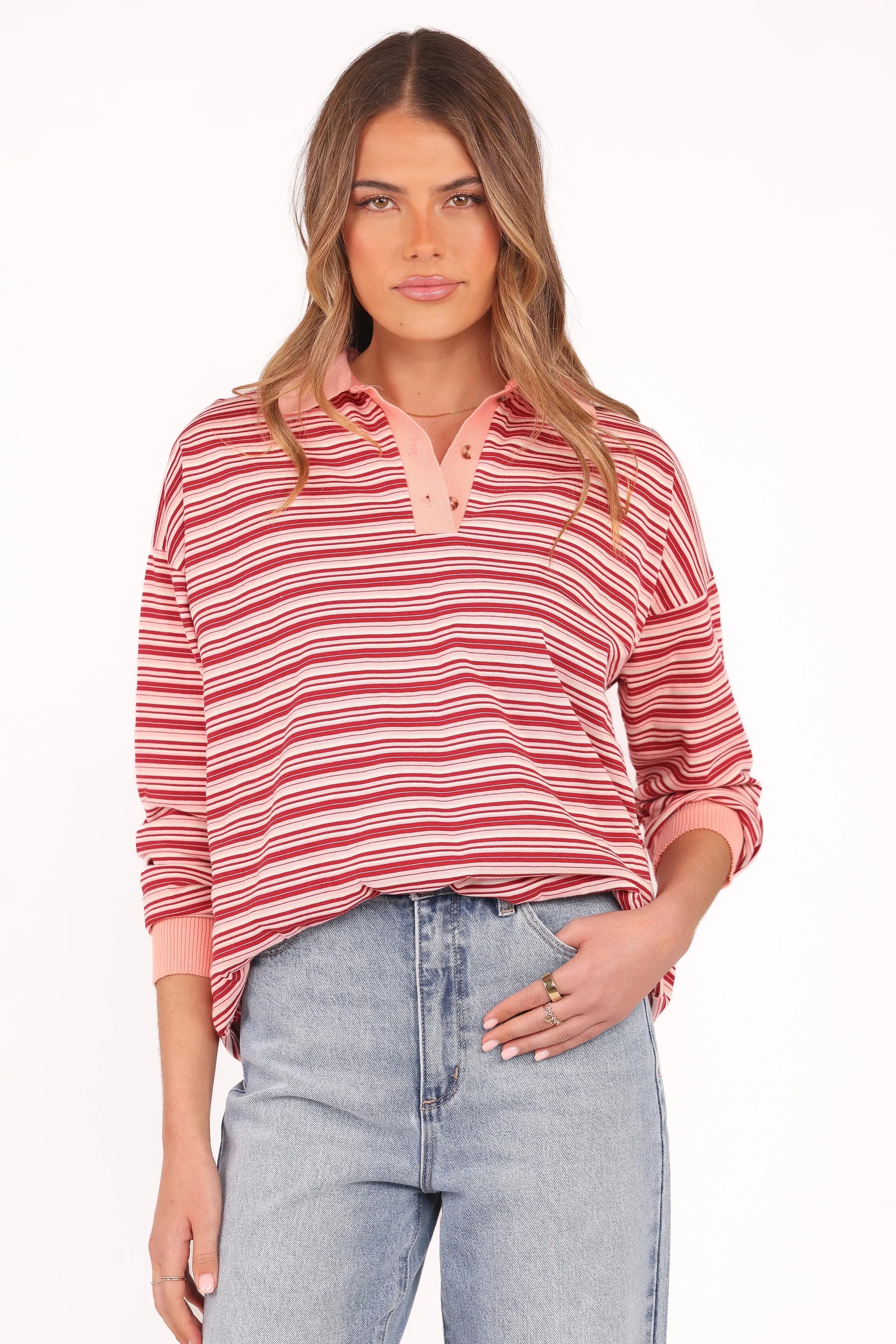 Beau Long Sleeve Jersey Top Pink Stripe