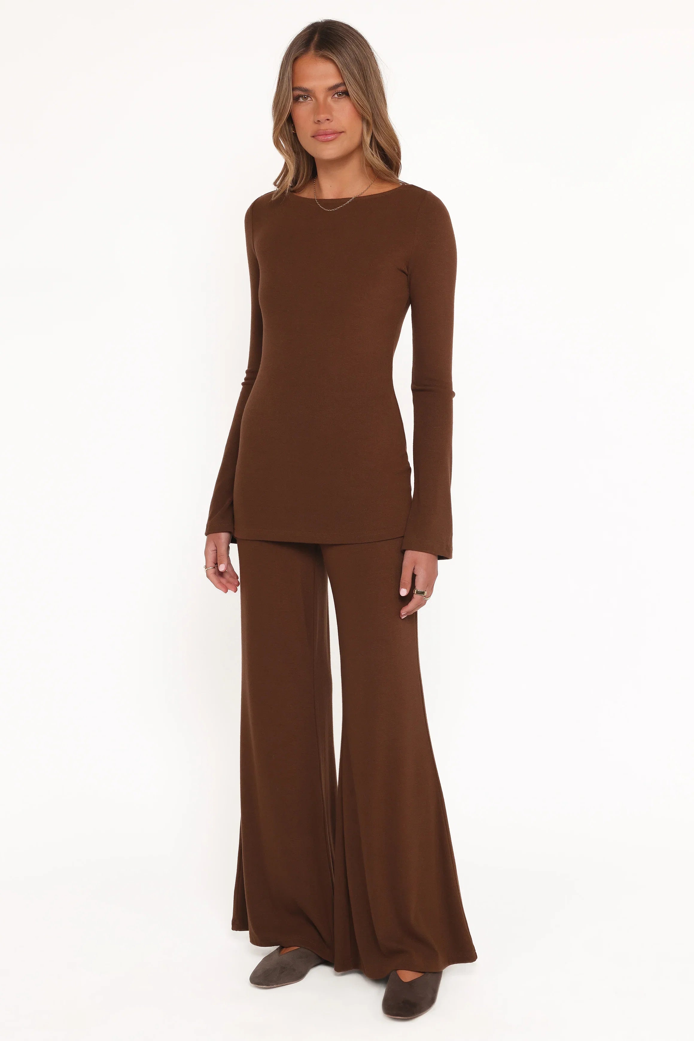 Selly Knitted Pant Set Brown