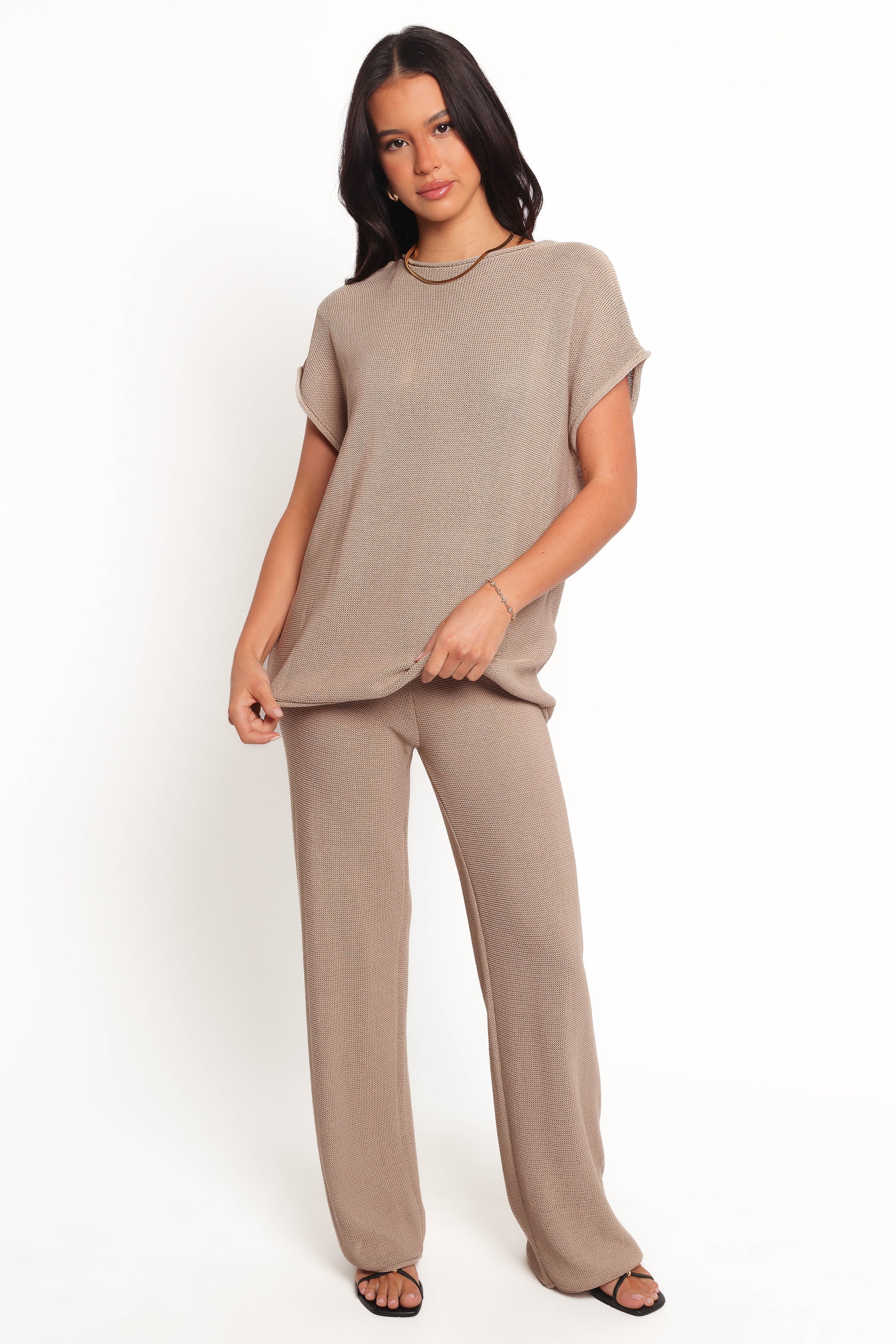 Stassia Knitted Pant Set Brown
