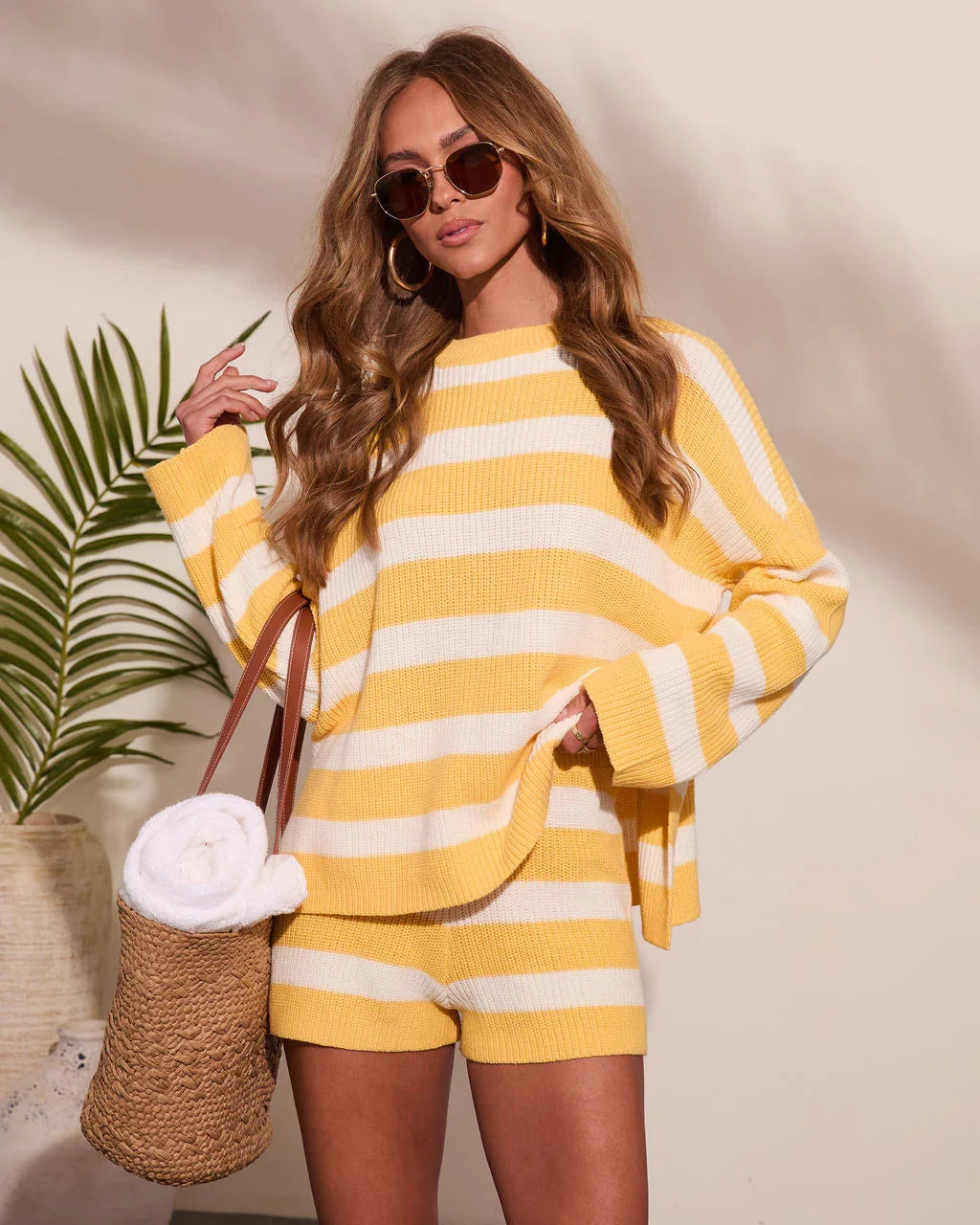 Sunshine Mood Striped Knit Shorts