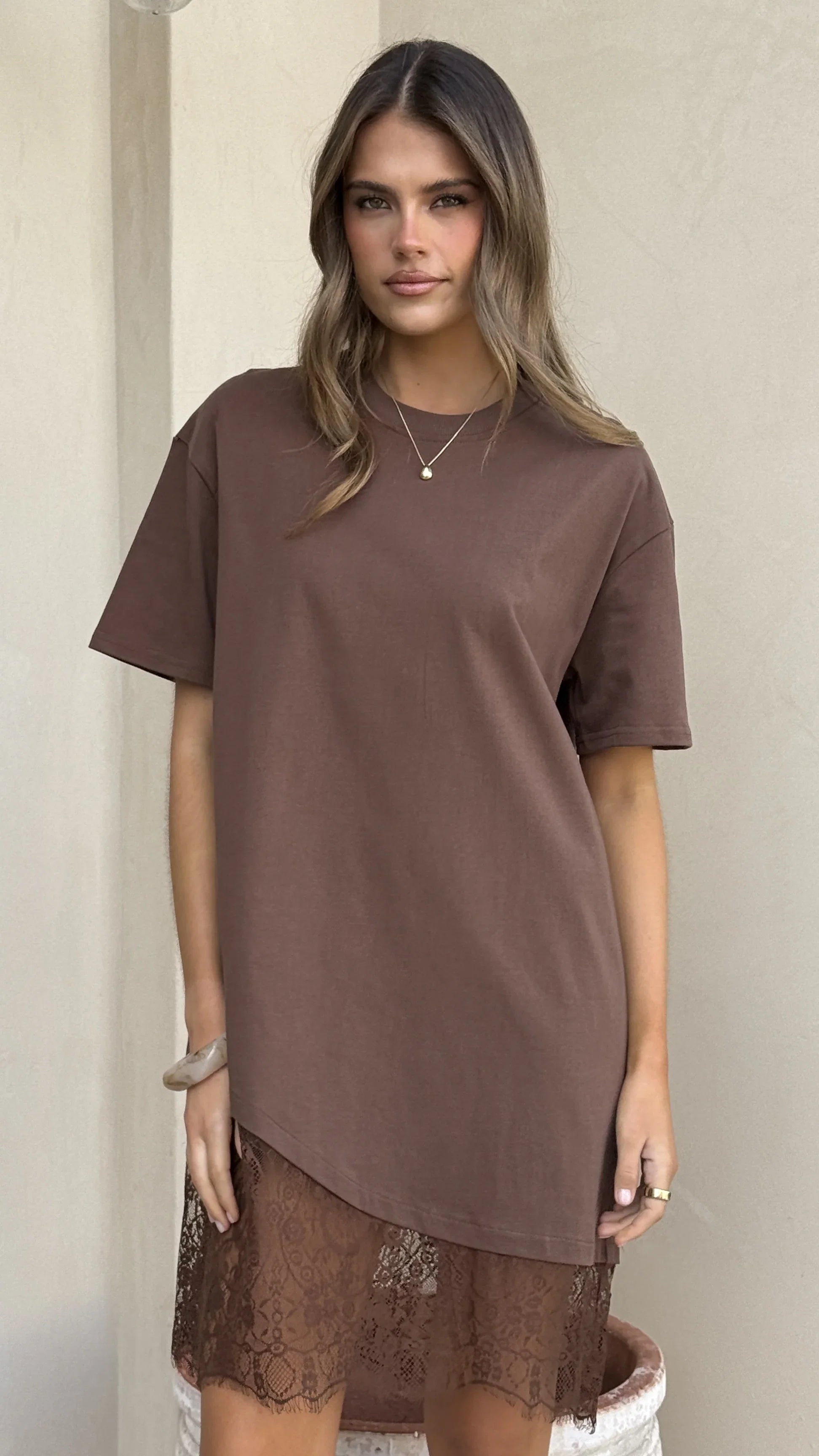 Avei Lace T Shirt Mini Dress Chocolate