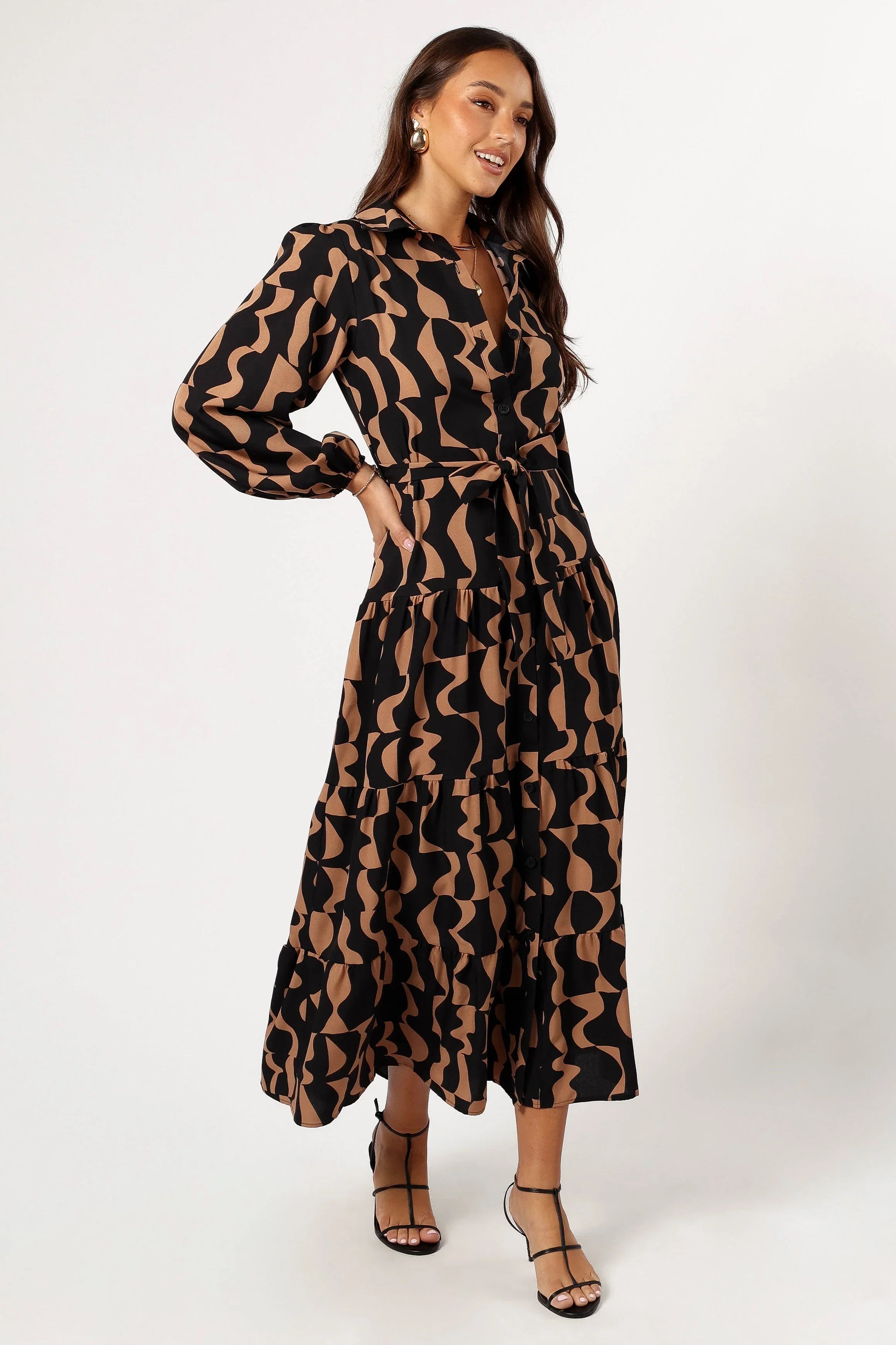 Lincoln Long Sleeve Maxi Dress Black Beige