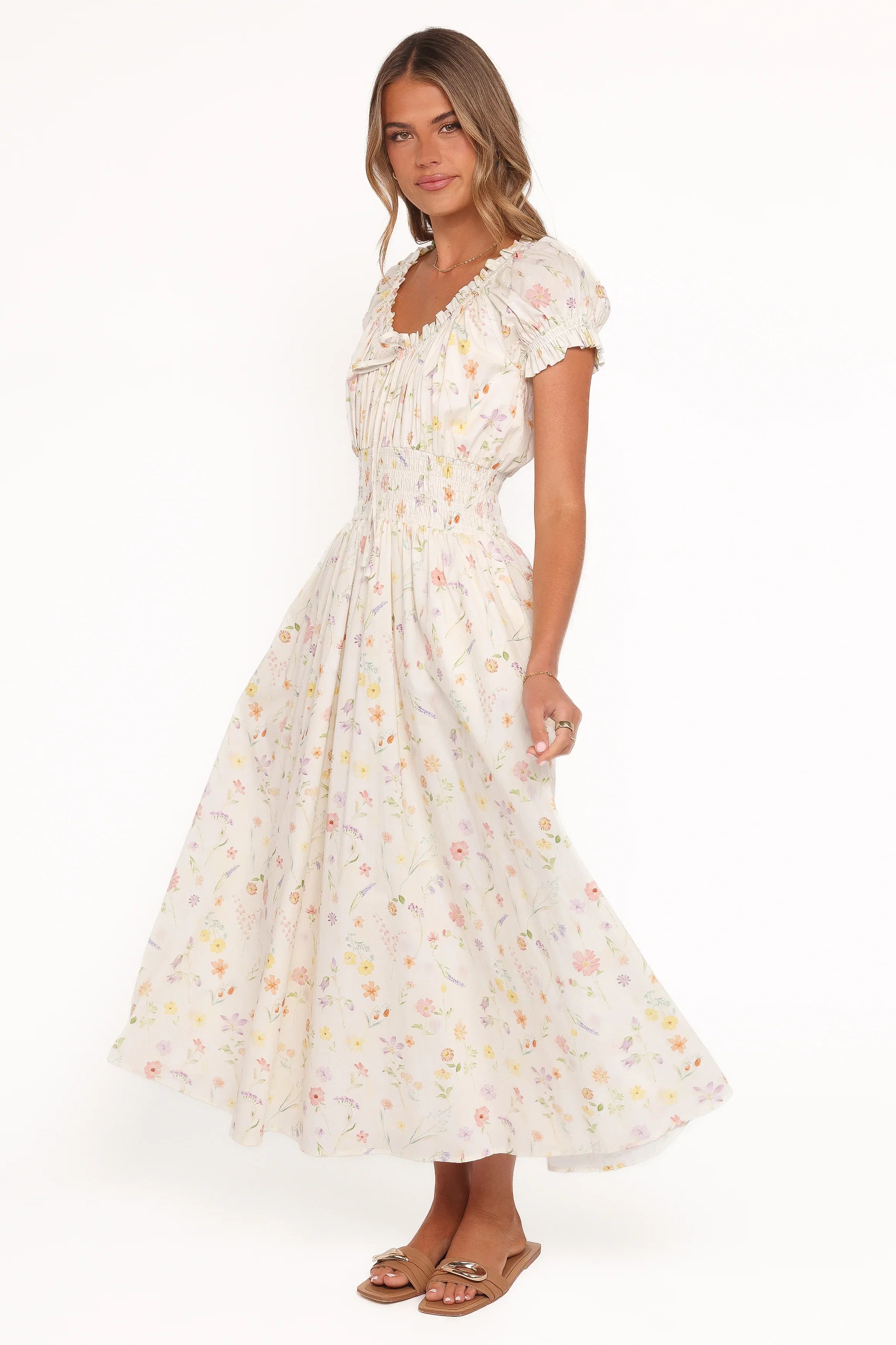 Katana Puff Sleeve Midi Dress Floral