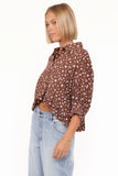 Ashe Cropped Button Up Top Brown Floral