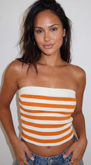 Marinella Striped Knit Tube Top Orange