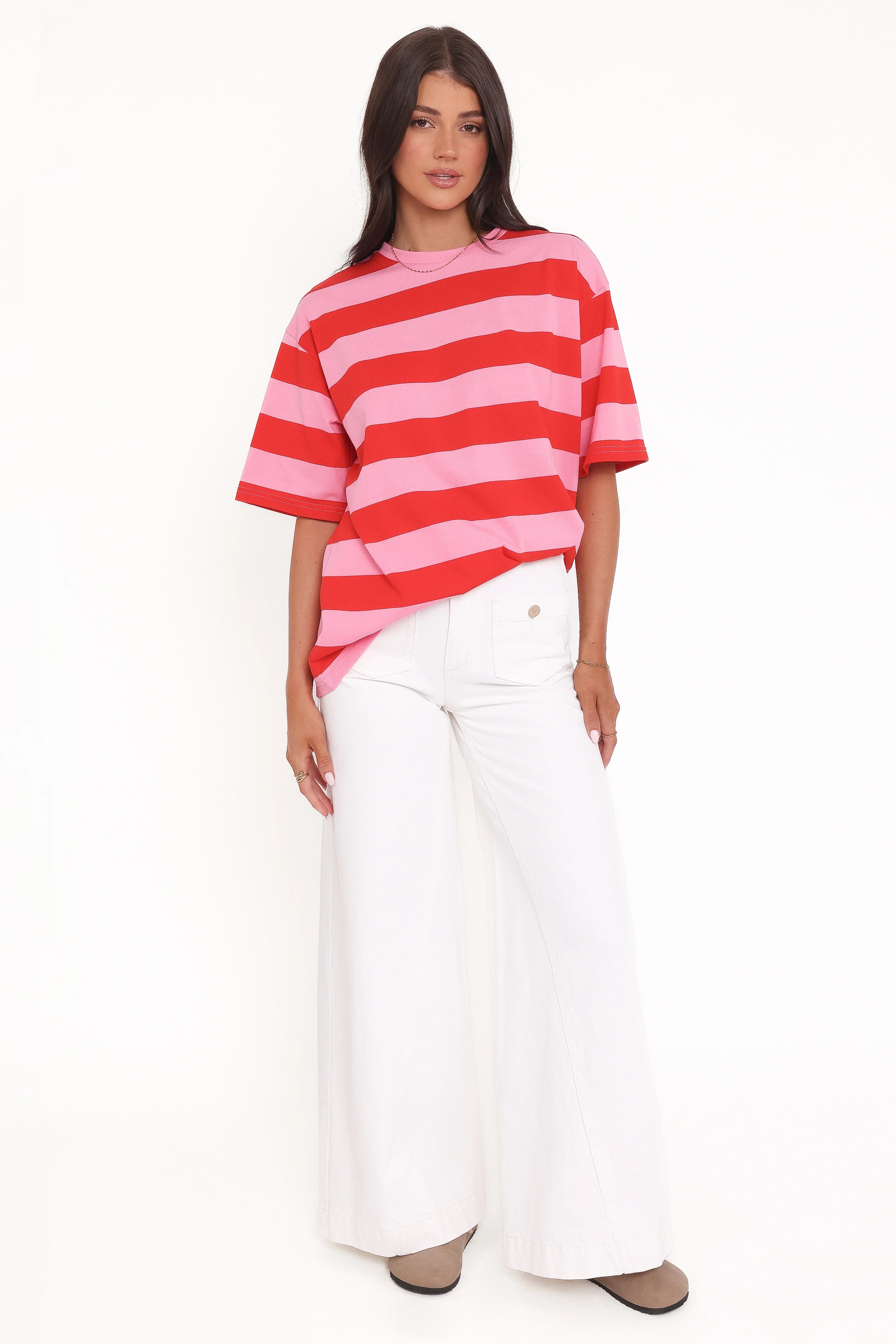 Zestora Tee Red Pink Stripe