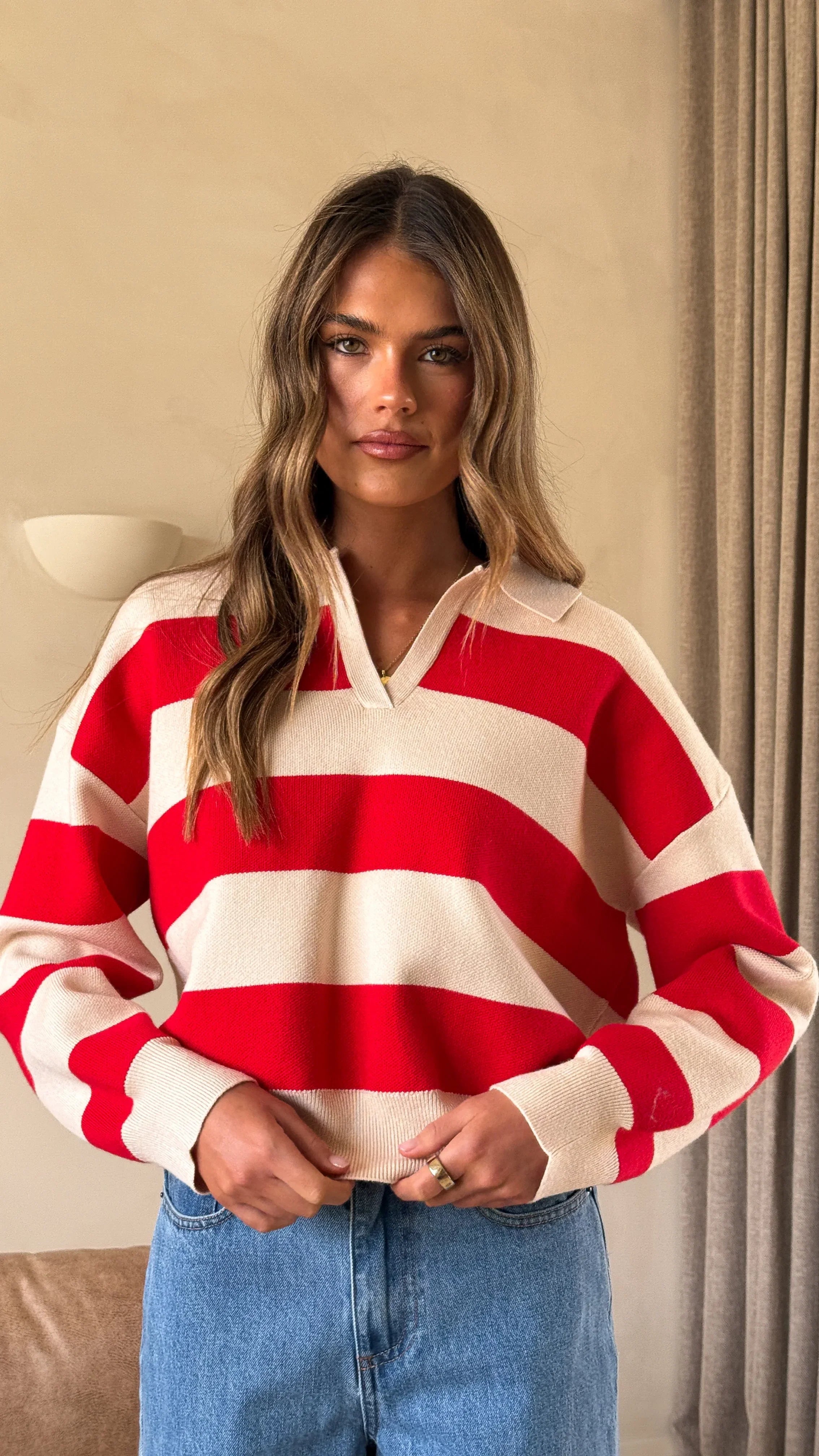 Kodi Sweater Red Beige Stripe