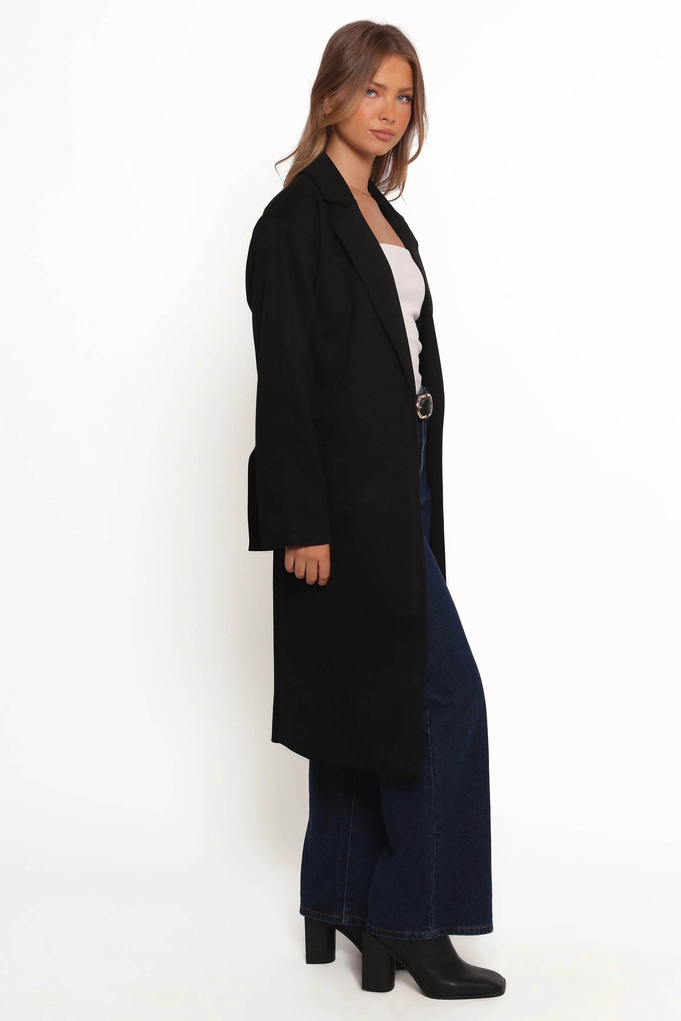 Kloss Tie Front Long Coat Black