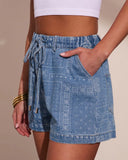 Prairie Canyon Paisley Denim Waist Tie Shorts