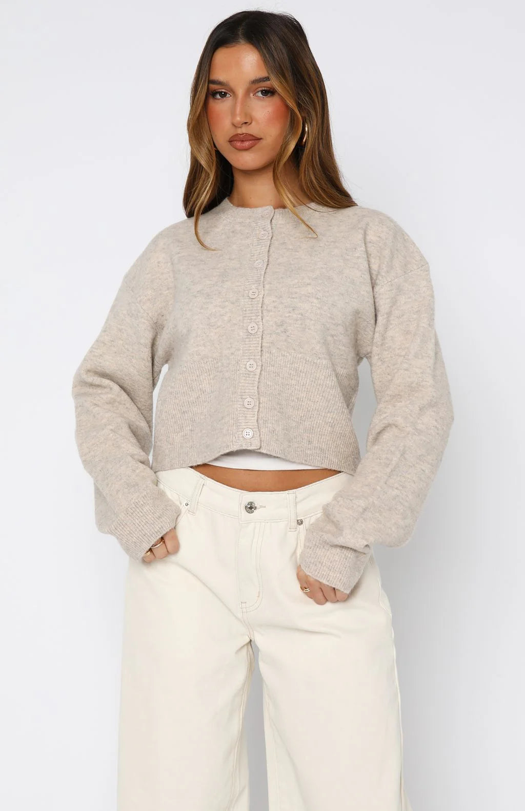 Make Me Happy Knit Cardigan Beige