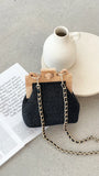 Abby Timber Frame Woven Mini Bag Black