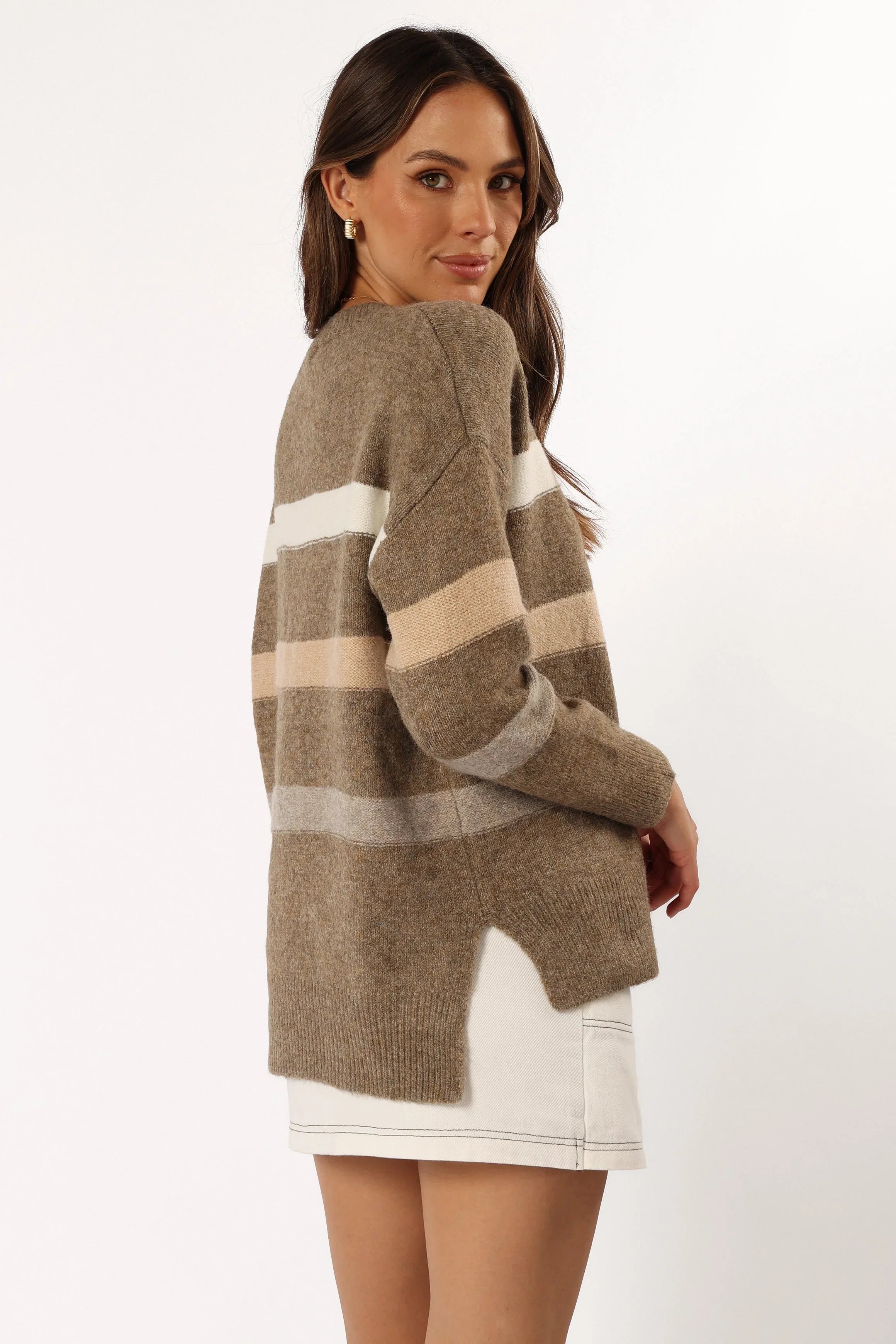 Esther Stripe Knit Sweater Brown