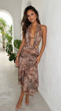 Vireza Animal Print Cowl Neck Maxi Dress Leopard Brown