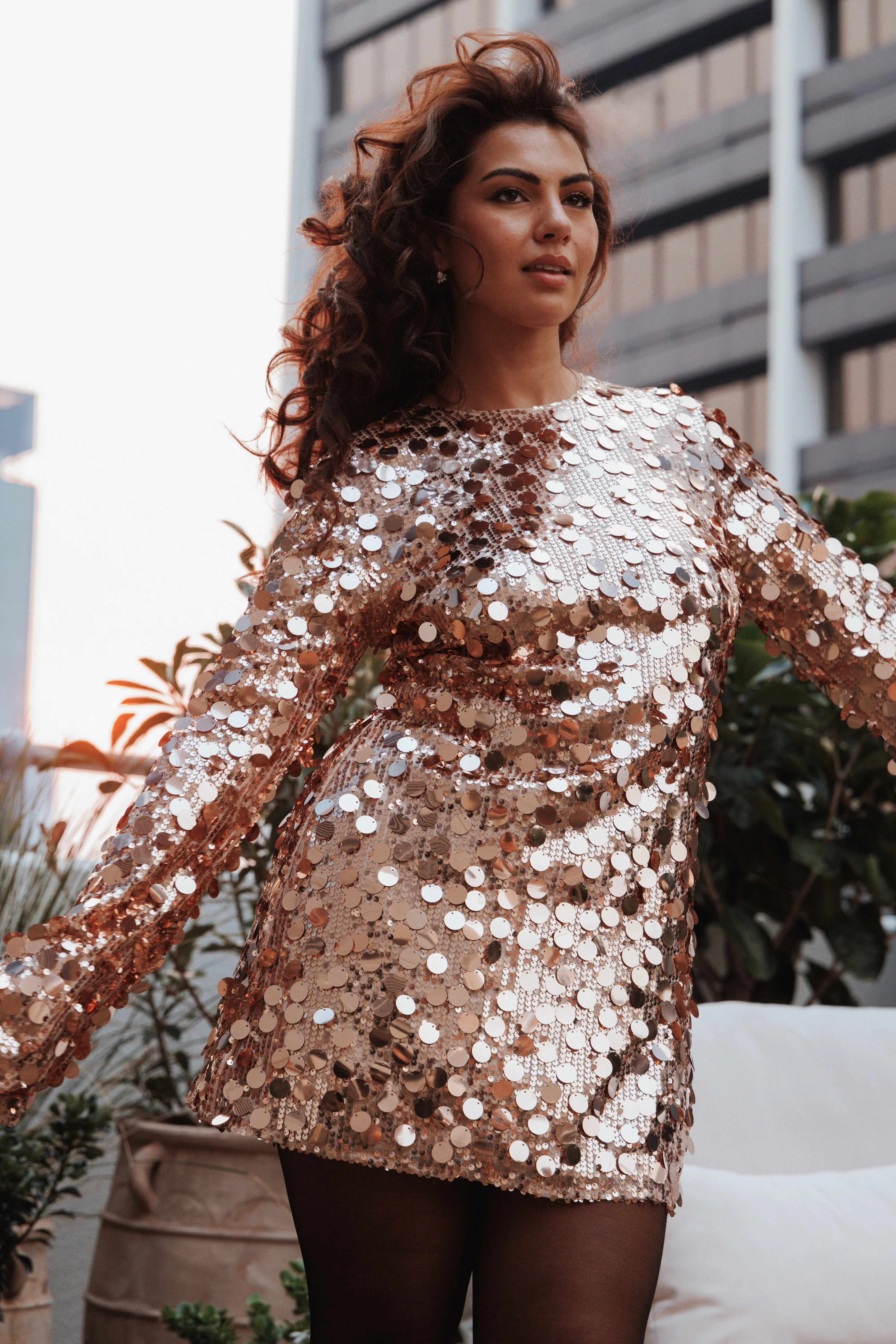 Electra Long Sleeve Mini Dress Gold