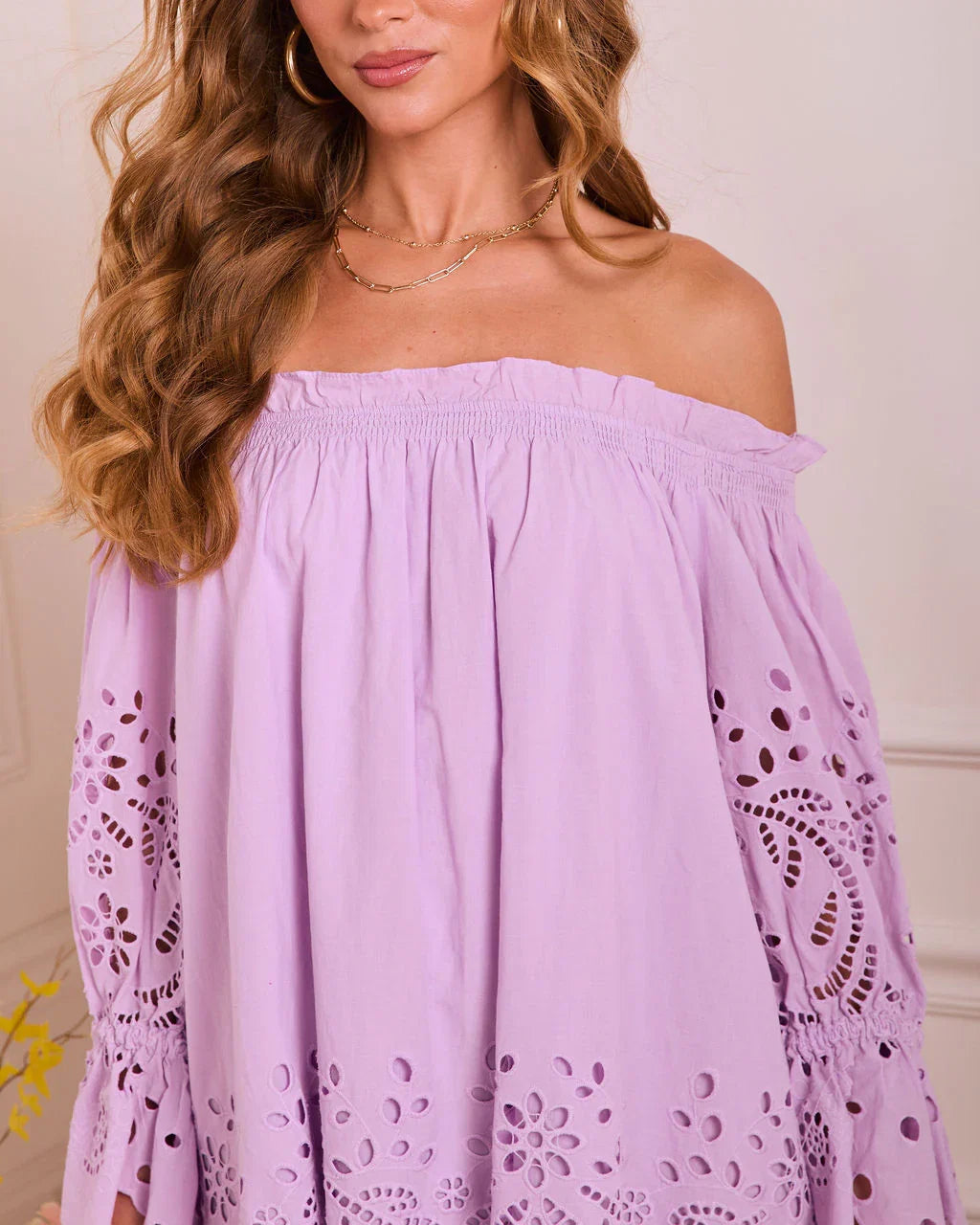 Inarah Eyelet Off The Shoulder Mini Dress