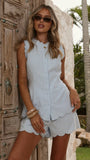 Finlay Scalloped Hem Shorts Blue
