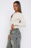 Roll Call Ribbed Long Sleeve Top Grey Marle