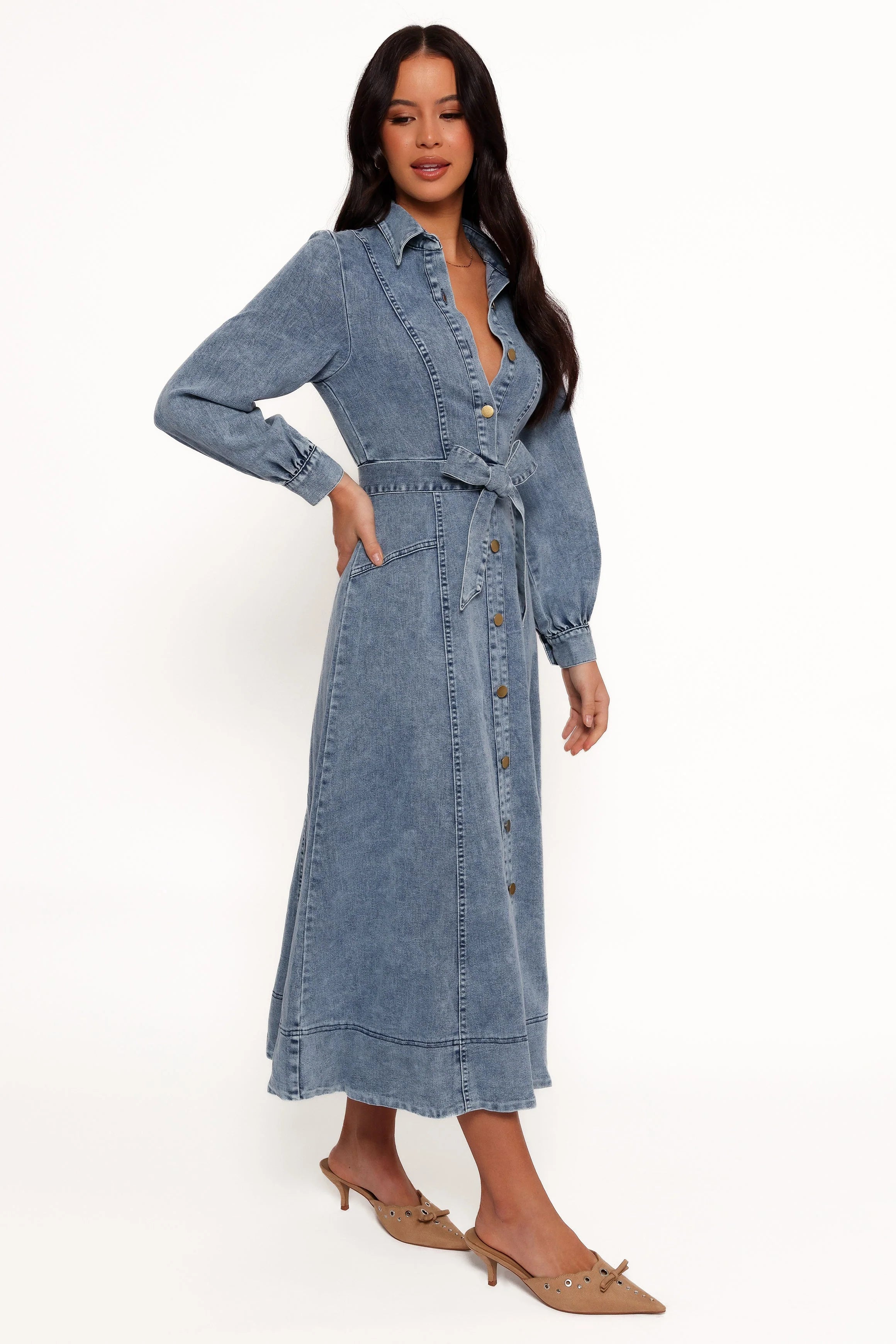 Emberly Long Sleeve Maxi Dress Denim