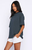 Touchdown Oversized Tee Navy Mint Stripe