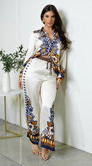 Georgina Floral Print Satin Set Cream