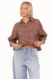 Ashe Cropped Button Up Top Brown Floral