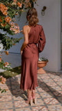 Esther One Shoulder Long Sleeve Dress Brown