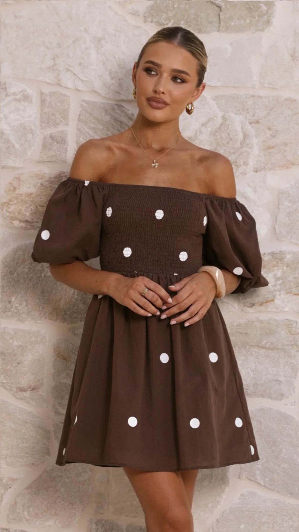 Marissa Mini Dress Chocolate Polka
