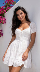 Idylla Eyelet Tiered Mini Dress White