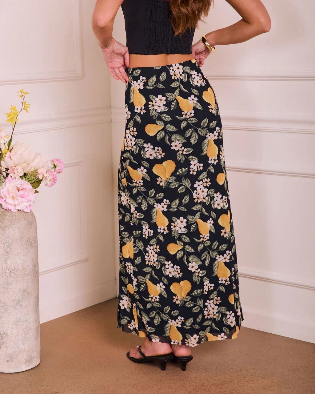 Airy Sol Fruit Floral Print Maxi Skirt