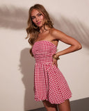 Harbor Stripe Bubble Hem Gingham Print Mini Dress