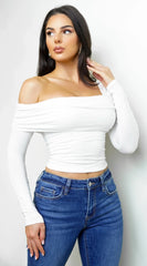 Harper Asymmetrical Off Shoulder Top Off White