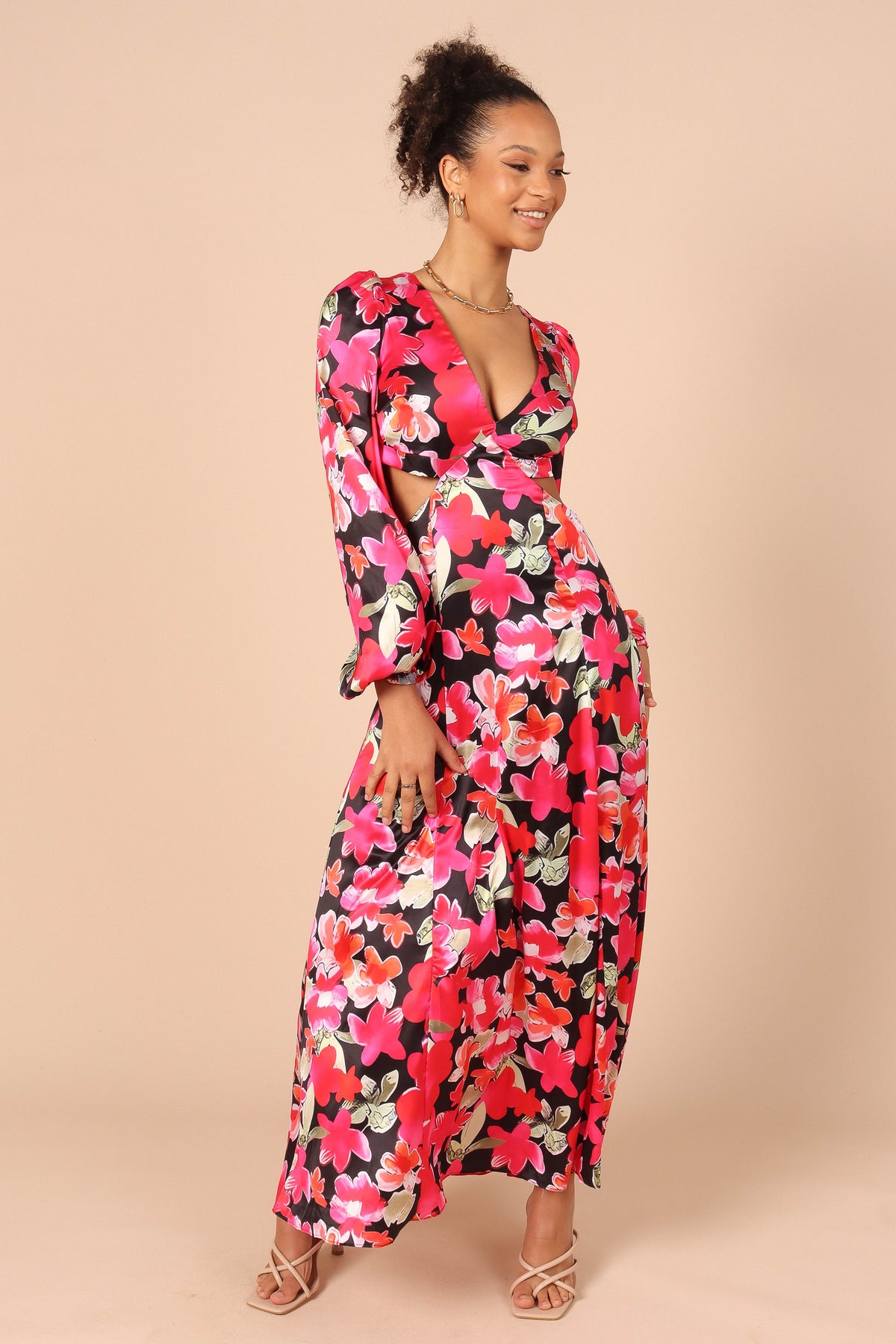 Teena Puff Sleeve Cutout Maxi Dress Black