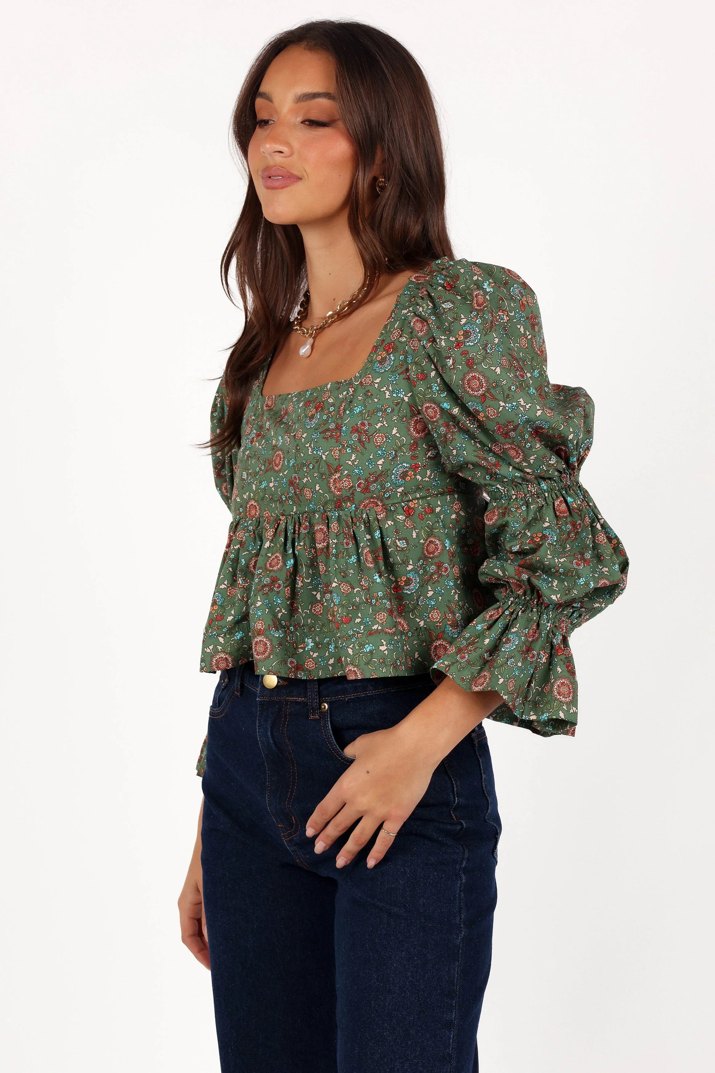 Kenny Top Green Paisley Floral