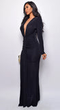 Leilani Metallic Ruched Deep V Maxi Dress Black