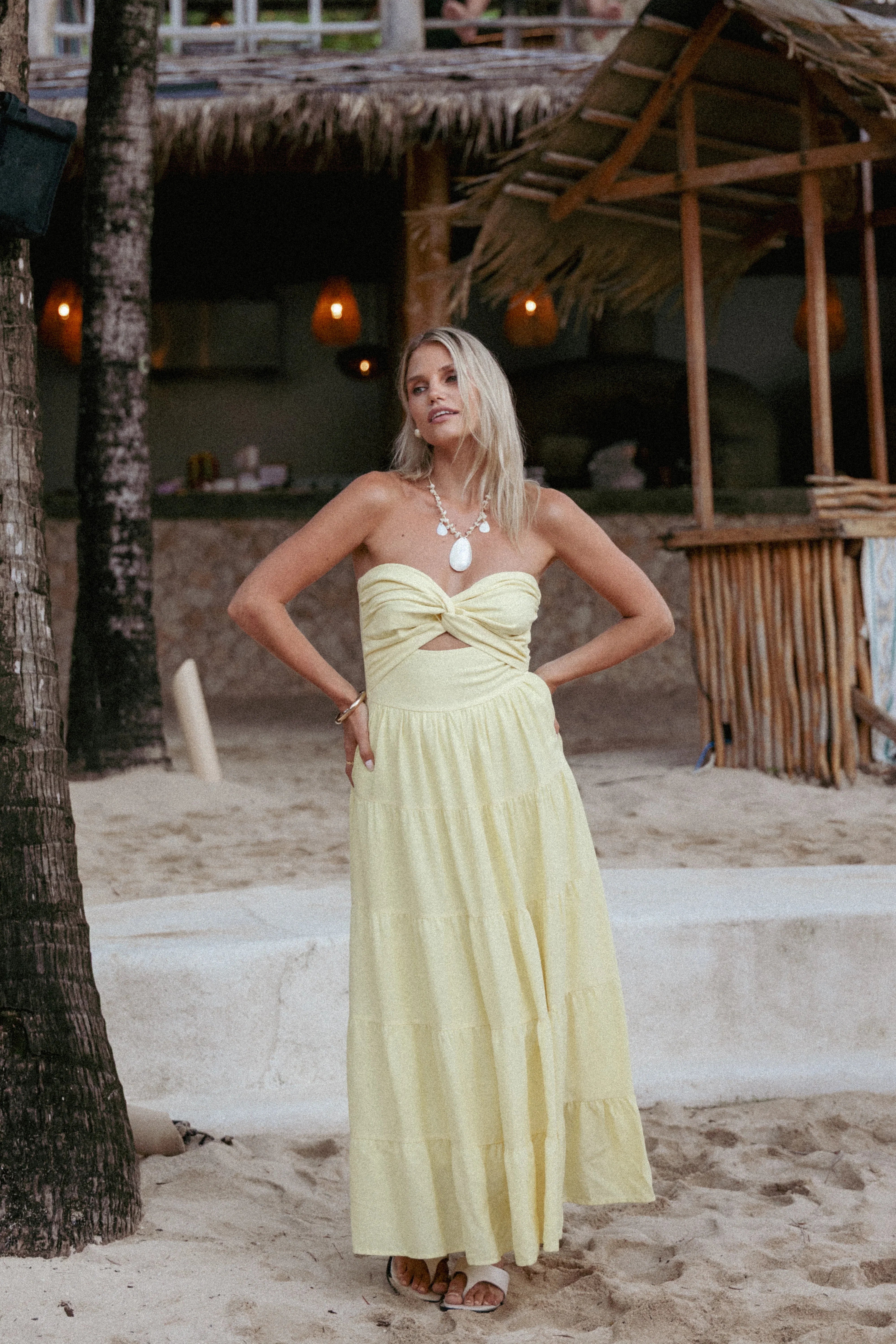 Sitara Strapless Midi Dress Yellow