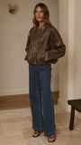 Leela Vegan Leather Bomber Jacket Brown